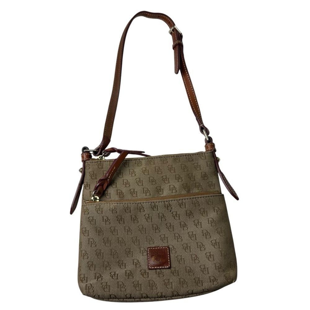Dooney & Bourke Y2K Shoulder Bag Purse Beige / Brown Adjustable Strap Red Liner